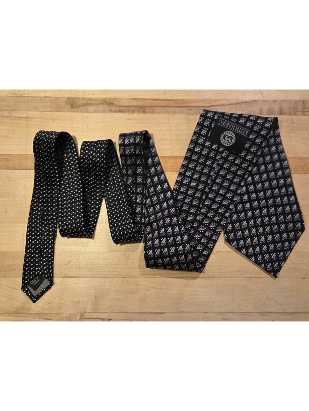 Keith Haring Les Ballet De Monte Carlo Black Gray Silk Tie Vintage Estate Of